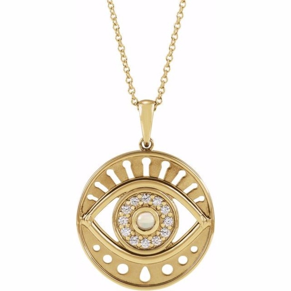 Jewelry - 14K Yellow Opal &1/5 CTW Diamond Evil Eye Necklace